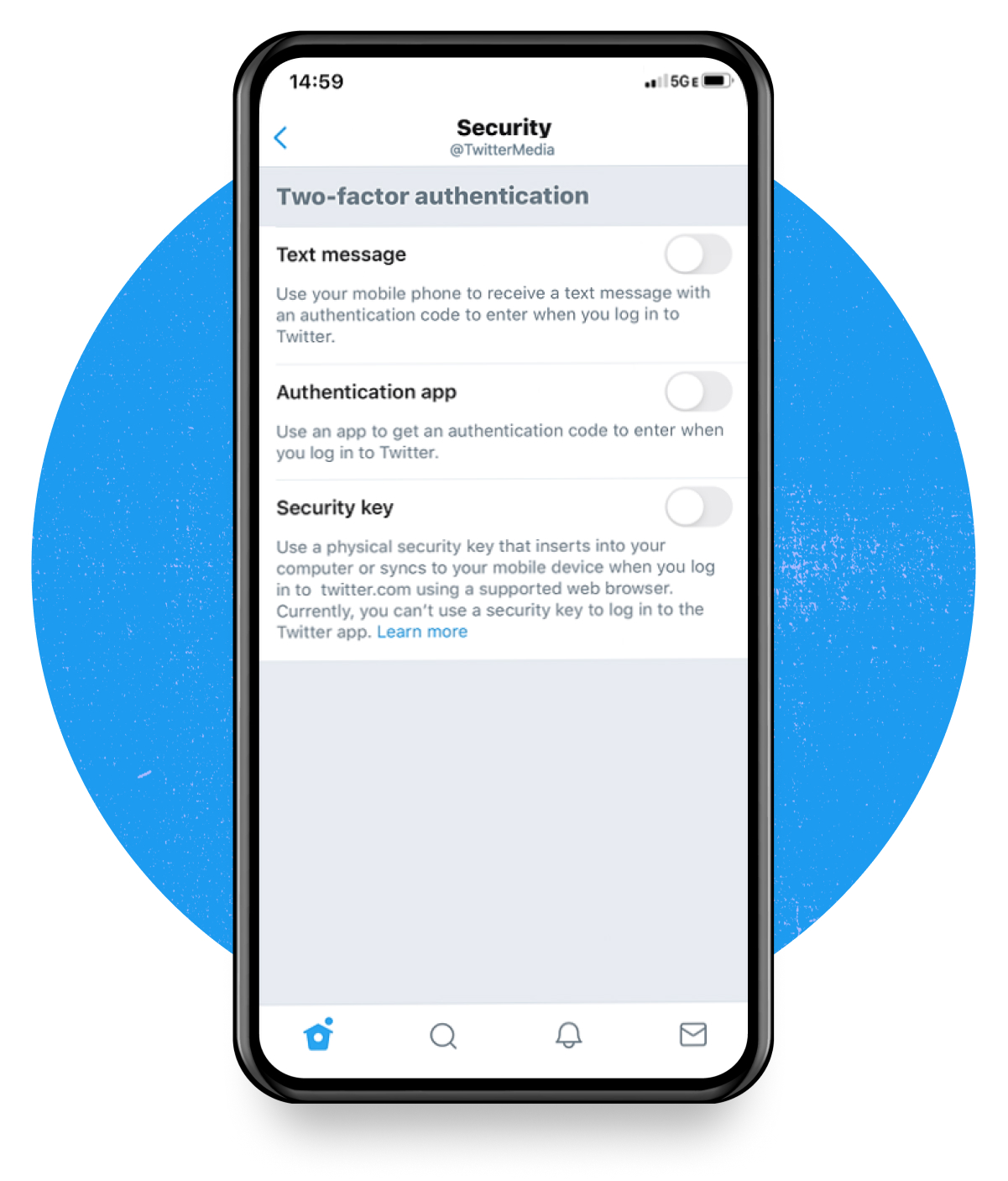 Captura de pantalla del producto de Twitter en un dispositivo móvil con un fondo azul.
