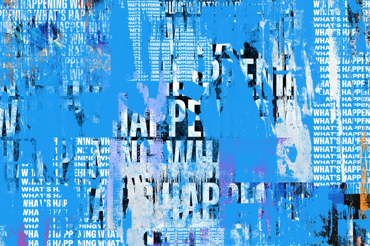 Image of the Twitter brand pattern. The words "What's Happening" repeat.