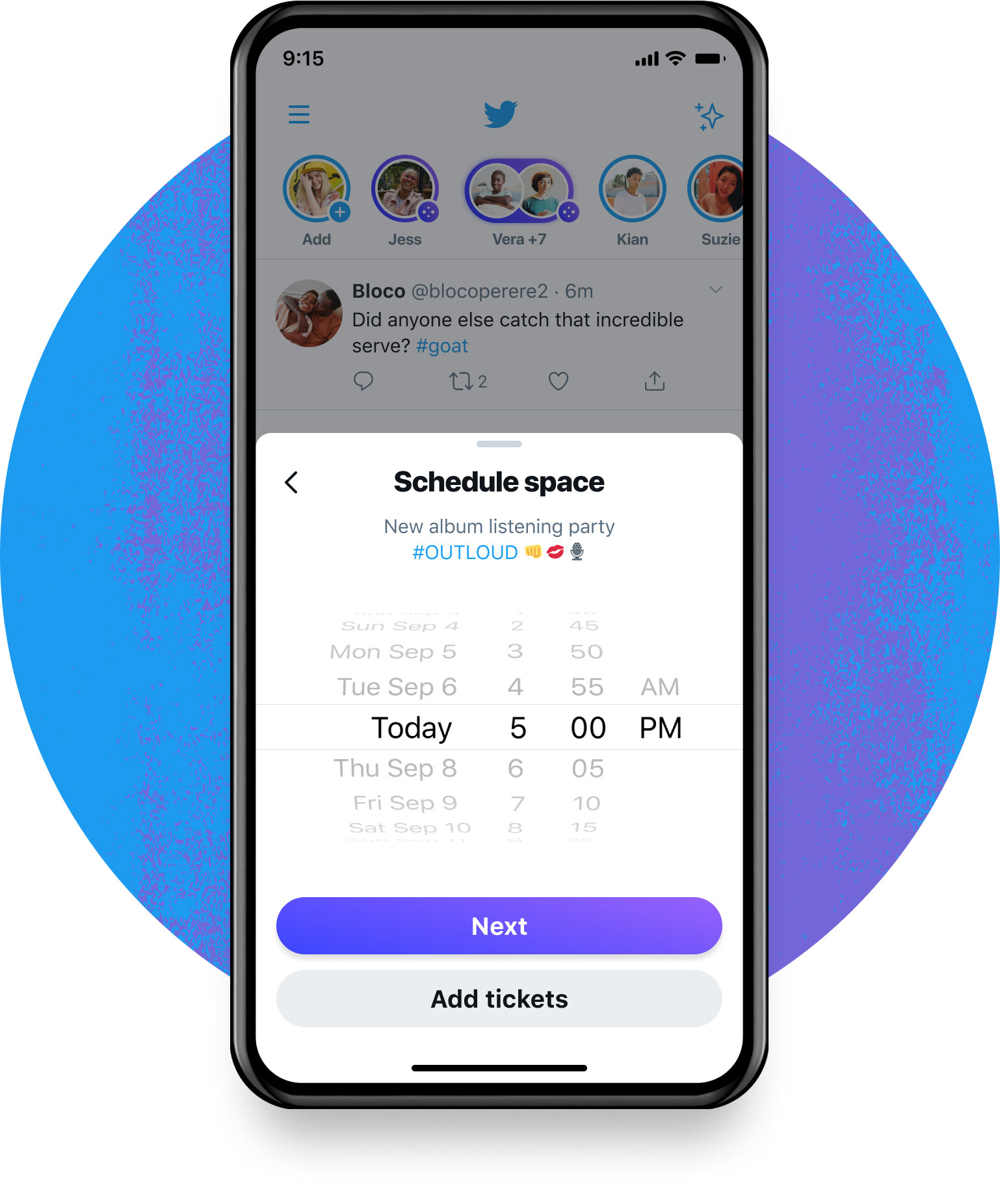 Twitter ticketed spaces schedule a space screen on phone