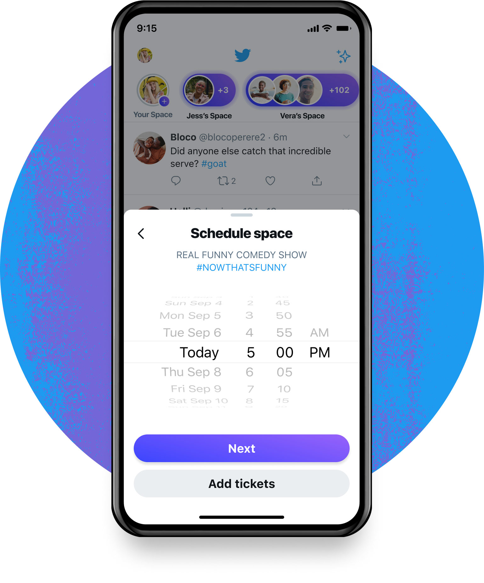 Twitter ticketed spaces schedule a space screen on phone